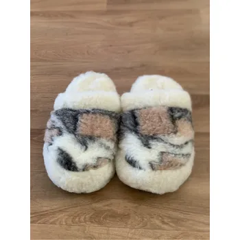 Dámské pantofle TV papuče z ovčí vlny - přírodní se vzorem 37