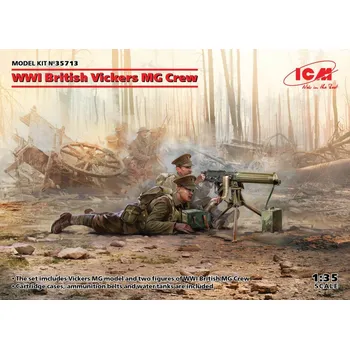 Plastikový model British WWI Vickers MG Crew (MG & 2 fig.) - ICM 35713