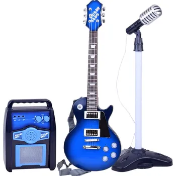 Hudební nástroj pro děti Elektrická kytara Karaoke s mikrofonem a zesilovačem Modrá