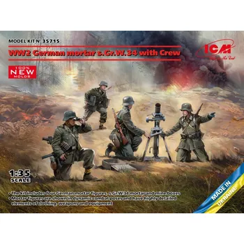 Plastikový model s.Gr.W.34 German mortar WWII w/ Crew (4 fig.) - ICM 35715