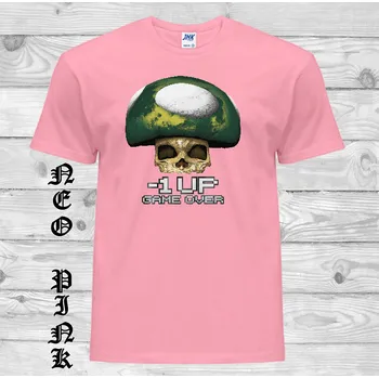 Pánské tričko levne-bavlnene-tricko-potisk-mushroom-gameover Barva: Pink neo - matně růžová, velikost: S