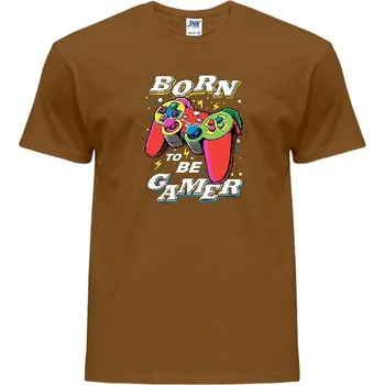 panske-levne-bavlnene-tricko-potisk-gamer-ovladac-joystick Barva: Brown - hnědá, velikost: S