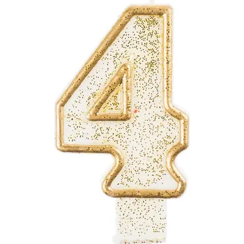Albi Svíčka dortová číslo 4 zlatá/bílá