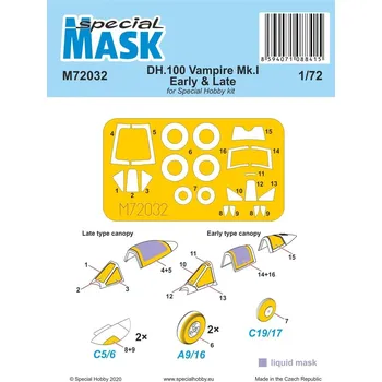 Plastikový model Maska pro plastikový model 1/72 DH.100 Vampire Mk.I Early & Late - Special Hobby M72032
