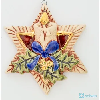 Vánoční dekorace Keramická ozdoba hvězda se svíčkou Vintage Listíková