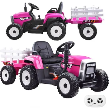 Dětské vozidlo Elektrický traktor Barn s přívěsem Růžová