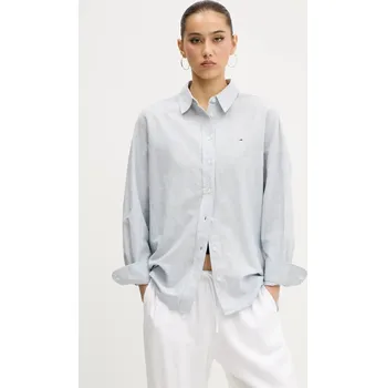 Košile s příměsí lnu Tommy Jeans DW0DW20292 šedá 09X, vel. XS