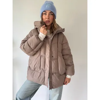 Dámská casual bunda Mishel Zimní oversize bunda mocca Velikost: XXL
