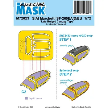 Plastikový model Maska pro plastikový model 1/72 SIAI-Marchetti SF-260EA/D/EU ‘Late Bulged Canopy Type’ - Special Hobby M72023