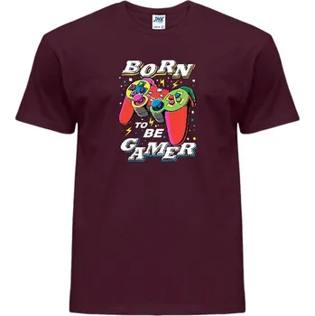 Pánské tričko panske-levne-bavlnene-tricko-potisk-gamer-ovladac-joystick Barva: Burgundy - vínová, velikost: XS