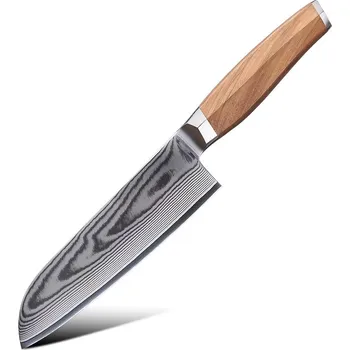 Kuchyňský nůž The Knife Brothers Damascus Pro Series Olive Santoku 7"