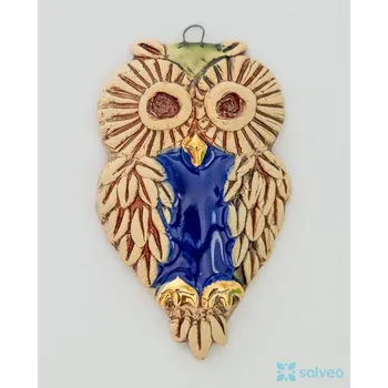 Vánoční ozdoba Keramická ozdoba sova modrá Vintage Listíková