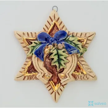 Vánoční ozdoba Keramická ozdoba hvězda s podkovou Vintage Listíková