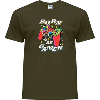 panske-levne-bavlnene-tricko-potisk-gamer-ovladac-joystick Barva: Khaki, velikost: XS
