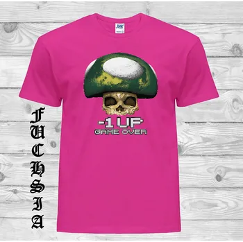 Pánské tričko levne-bavlnene-tricko-potisk-mushroom-gameover Barva: Fuchsia - fuchsiová, velikost: S