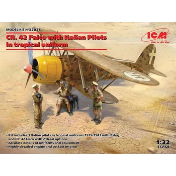Plastikový model Fiat CR.42 Falco w/ Italian Pilots trop.unif. - ICM 32025