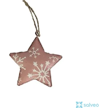 Vánoční dekorace Závěs Hvězda růžová s vločkami kov 6,5 x 0,8 x 7,4 cm