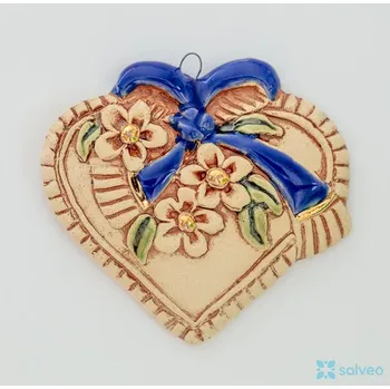 Vánoční dekorace Keramická ozdoba srdce s kytkami Vintage Listíková