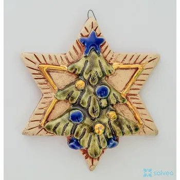 Vánoční dekorace Keramická ozdoba hvězda se stromkem Vintage Listíková