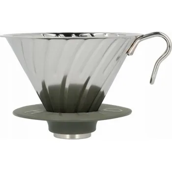 Dripper Hario - Metal Drip V60-02 Outdoor stříbrný se silikonovou základnou