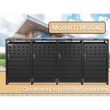 Přístřešek na popelnici Scorpion elektro s.r.o. Přístřešek na popelnice D14GG4Z, na 4 popelnice s dvěma zámky proti větru a krádeži, antracit - N Šedá