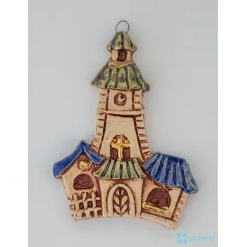 Vánoční ozdoba Keramická ozdoba kostelíček Vintage Listíková