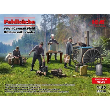 Plastikový model Feldküche, German WWII Field Kitchen with cooks - ICM 35618