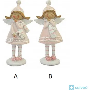 Vánoční dekorace Andílek růžový s šálkou 14,5 x 7,5 x 5 cm