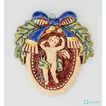 Vánoční ozdoba Keramická ozdoba medajlónek Vintage Listíková