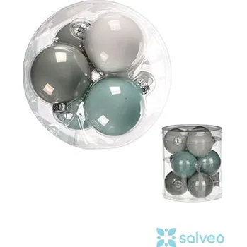 Vánoční ozdoba Koule skleněná mátová, šedá, bílá 7 cm