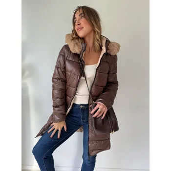 Dámská casual bunda Mishel Zimní bunda Ivett lesk hnědá Velikost: XXL