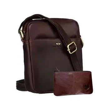 Pánská aktovka Peterson Pánská taška přes rameno kožená + pouzdro na klíče PTN 512E-OPU BROWN