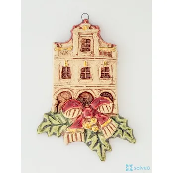 Vánoční ozdoba Keramická ozdoba domek Classic Listíková