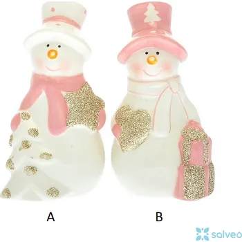 Vánoce Sněhulák se srdíčkem růžovo-bílý 5 x 5 x 10 cm