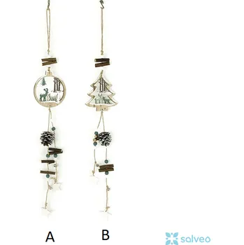 Vánoční dekorace Závěs Stromek, hvězdy, šišky dřevo hnědá 40 x 9 x 3,5 cm