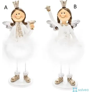 Vánoční ozdoba Anděl s korunkou stojící chmíří 4 x 7 x 16 mm