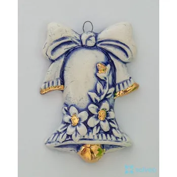 Vánoční ozdoba Keramická ozdoba zvoneček s mašlí světlý Royal Listíková