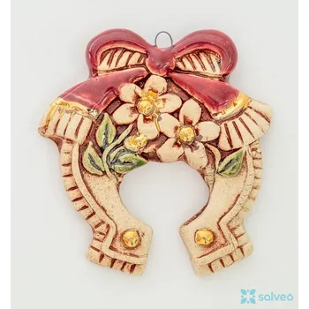 Vánoční dekorace Keramická ozdoba podkova s kytkou Classic Listíková