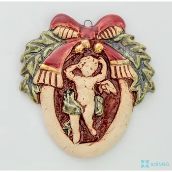 Vánoční ozdoba Keramická ozdoba medajlónek Classic Listíková