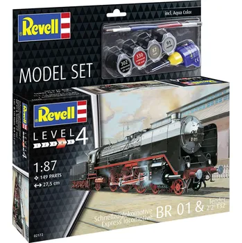 Plastikový model Express Locomotive BR01&Tender 2'2' T32 - obsahuje barvy a lepidlo - Revell ModelSet 62172