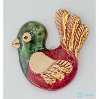 Vánoční dekorace Keramická ozdoba ptáček se zelenou hlavičkou Classic Listíková
