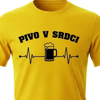 Pánské tričko Tričko EKG Pivo v srdci - velikost L, Barva Žlutá