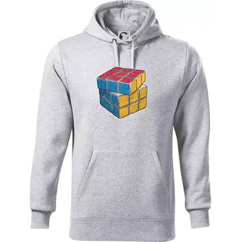 Pánská mikina Rubikova kostka kreslená - Mikina pánská Cape s kapucí - 3XL ( Světlešedý Melír )