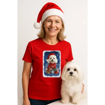 Dámské tričko Vánoční tričko s Maltézským psíkem dámské