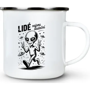 Lidé nejsou skuteční, bílý tisk - Plechový hrnek VELKÝ 400ml (500 ml po okraj) - 400 ml