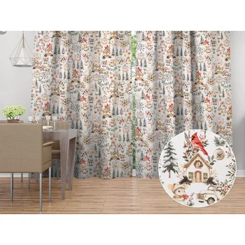 ubrus Vánoční bavlněný závěs Sandra SA-709 Zimní pohádka zeleno-hnědá na bílém 150x160 cm