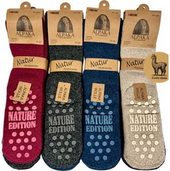 Dámské ponožky Dámské termo ponožky z 100% alpaka vlny – 3 páry, protiskluzové, extra teplé vínová, stříbrná, grafitová 35-38