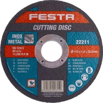 Řezný kotouč Řezný kotouč na kov Ø 115 x 1,0 x 22,2 mm, FESTA
