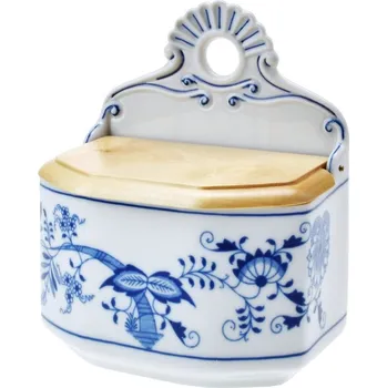 Dóza na potraviny Český porcelán, Dubí Slánka / dóza závěsná se dřevěným víčkem cibulák 700 ml