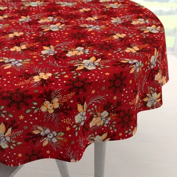 ubrus Bavlněný kulatý ubrus Sandra SA-714 Vánoční cesmíny na červeném Ø 100 cm